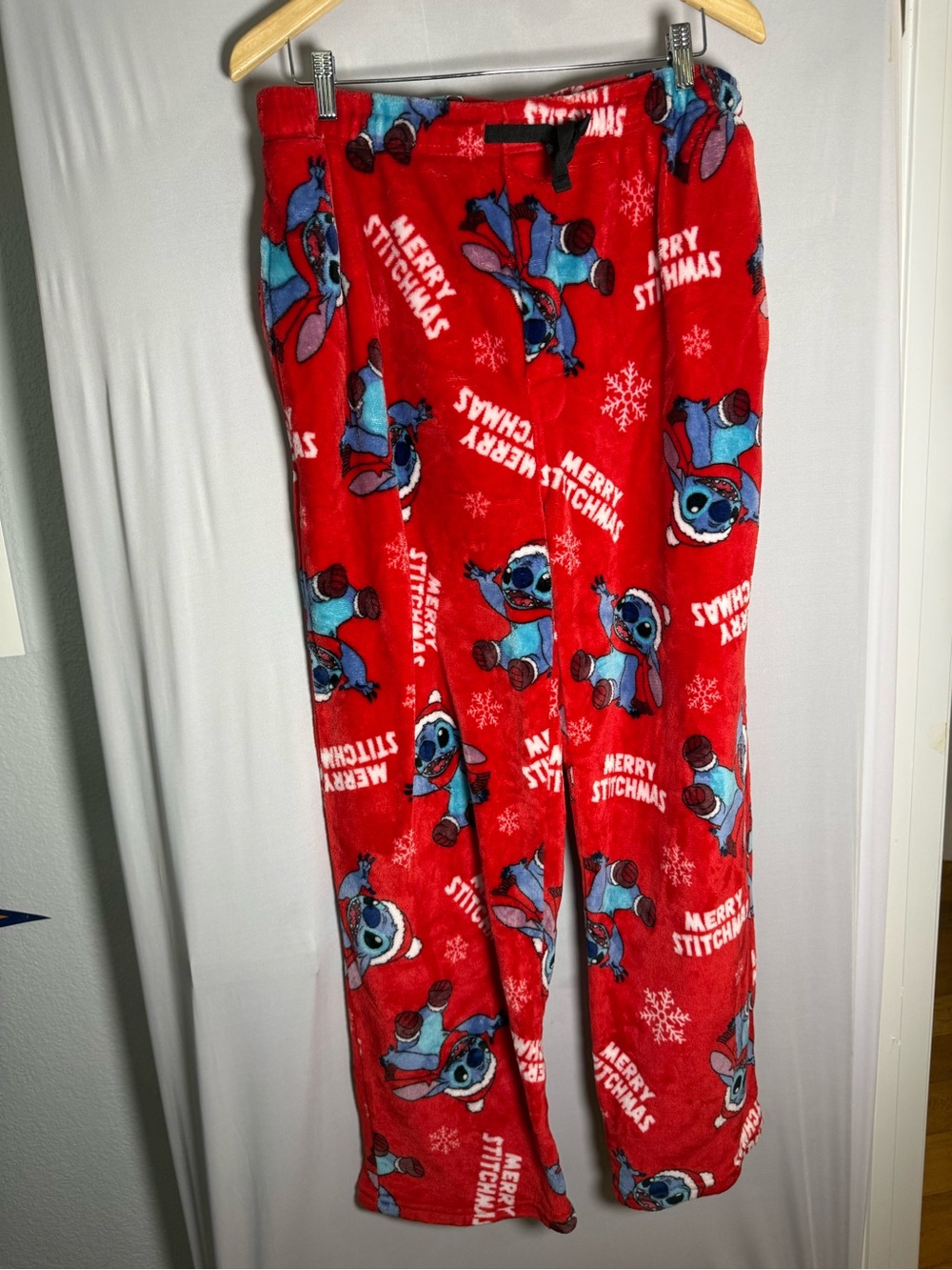 Disney Red 'Merry Stitchmas' Plush Pajama Pants with Blue Stitch Print